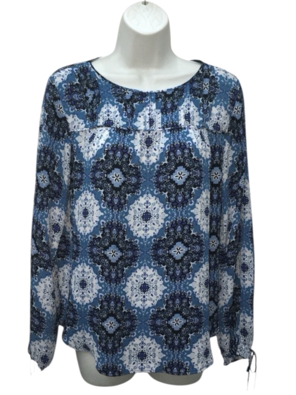 LOFT Blue Floral Paisley Print Pintucked Blouse Top - Women’s XS